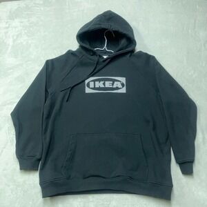 IKEA Aurtiende Hoodie Mens‎ L/XL Black Graphic Reflective Logo 05.801.90